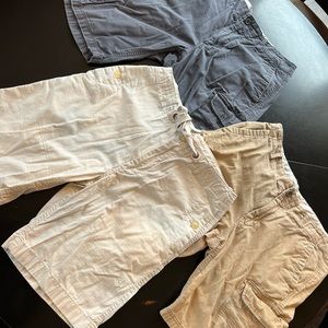 Three pairs of J Crew 33 inch waist, shorts, 100 Percent cotton, 2 Cargo, 1 non